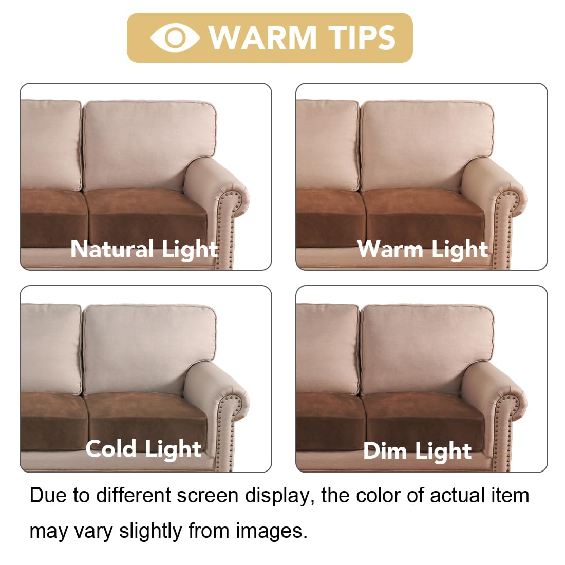 H.VERSAILTEX Velvet Stretch Couch Cushion Cover Plush Cushion Slipcover for Chair Loveseat Sofa Cushion Furniture Protector Seat Cushion Sofa Cover (3 Piece XL Sofa Cushion Covers, Caramel Cafe)