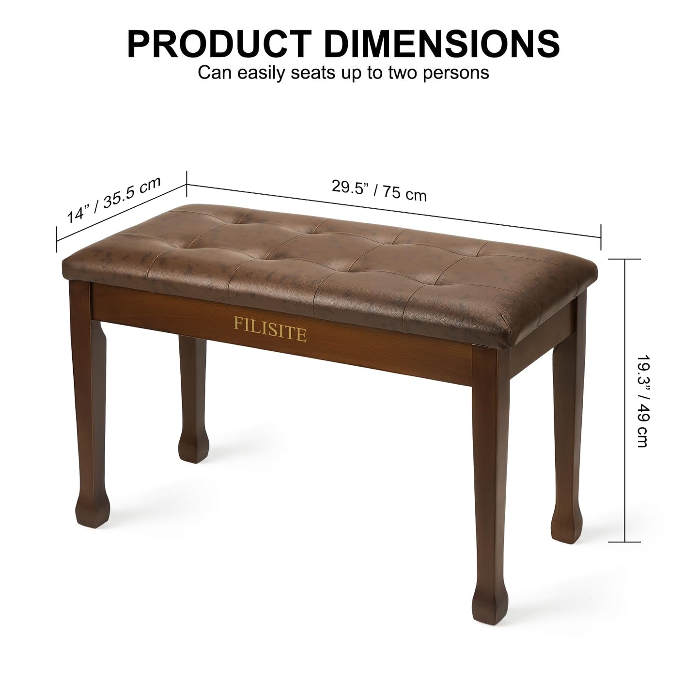 FILISITE Duet Piano Bench with Storage, Wooden Piano Stool with Waterproof Padded Cushion, Bench Seat for Vanity, Living Room, Bedroom (Wood)