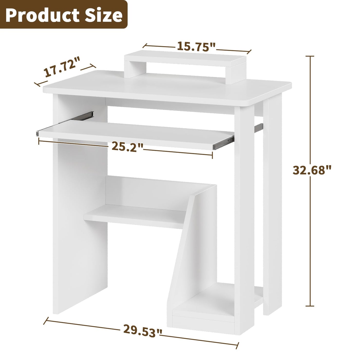 ALISENED Computer Desk, 30 Inch Compact Desk with Keyboard Tray & Monitor Stand for Space-Saving, Ergonomic Study Desk with Storage Shelves for Writing, Gaming, Working, White