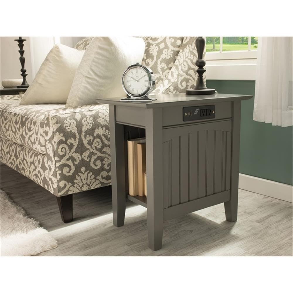 AFI Nantucket Chair Side Table with Built-in Charger in Grey