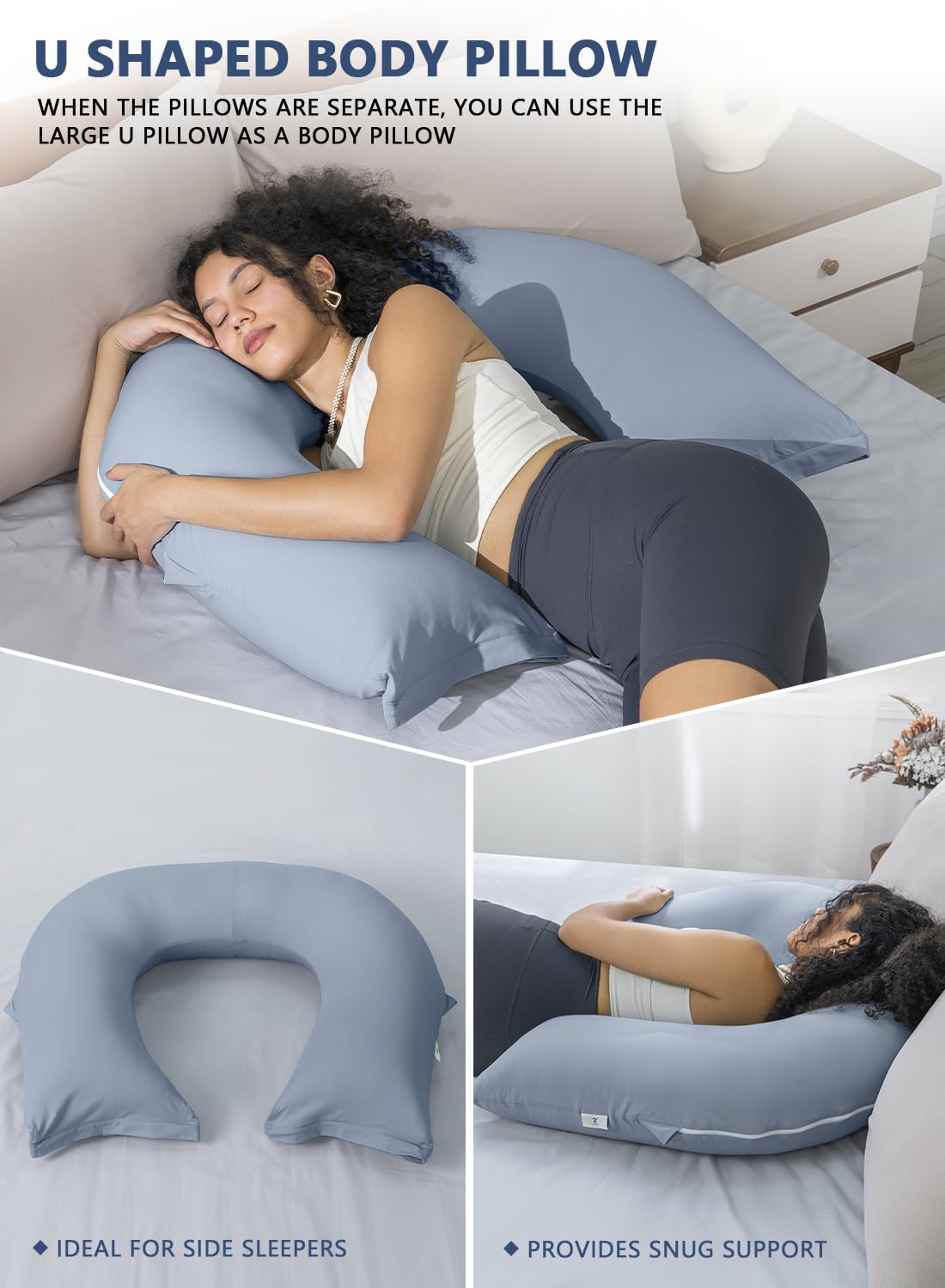 INSEN Reading Pillow, Back Pillow for Sitting in Bed for Reading, Nurse & Relax, Reading Pillow for Adults, Moms & Kids, Sit Up Pillow for Bed, Natural Blue