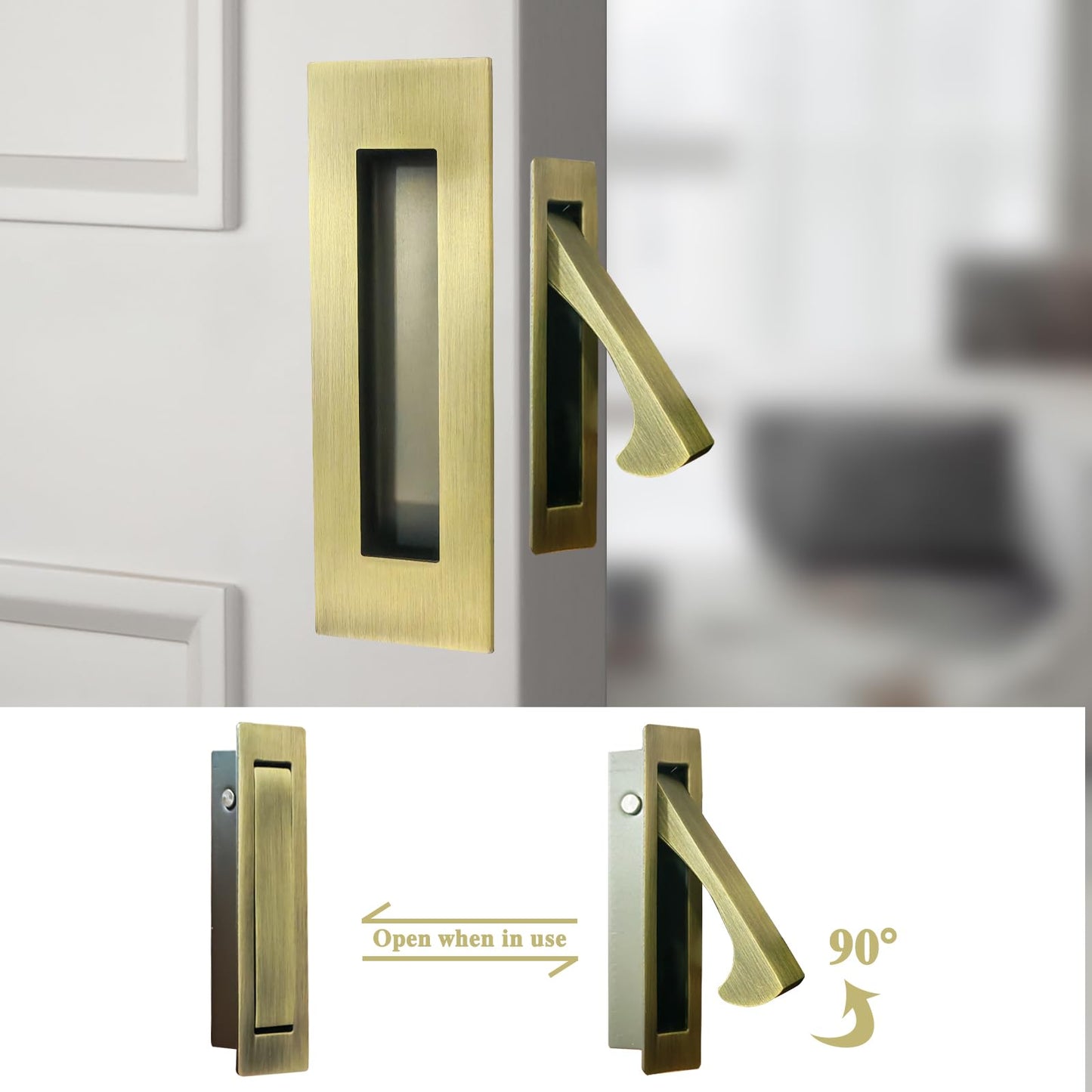 senharvest Pocket Door Handles and Edge Pull Antique Brass, 6Inch Pull Hardware Latch,Recessed Finger Flush Pulls,for Closet,Sliding,Barn Door