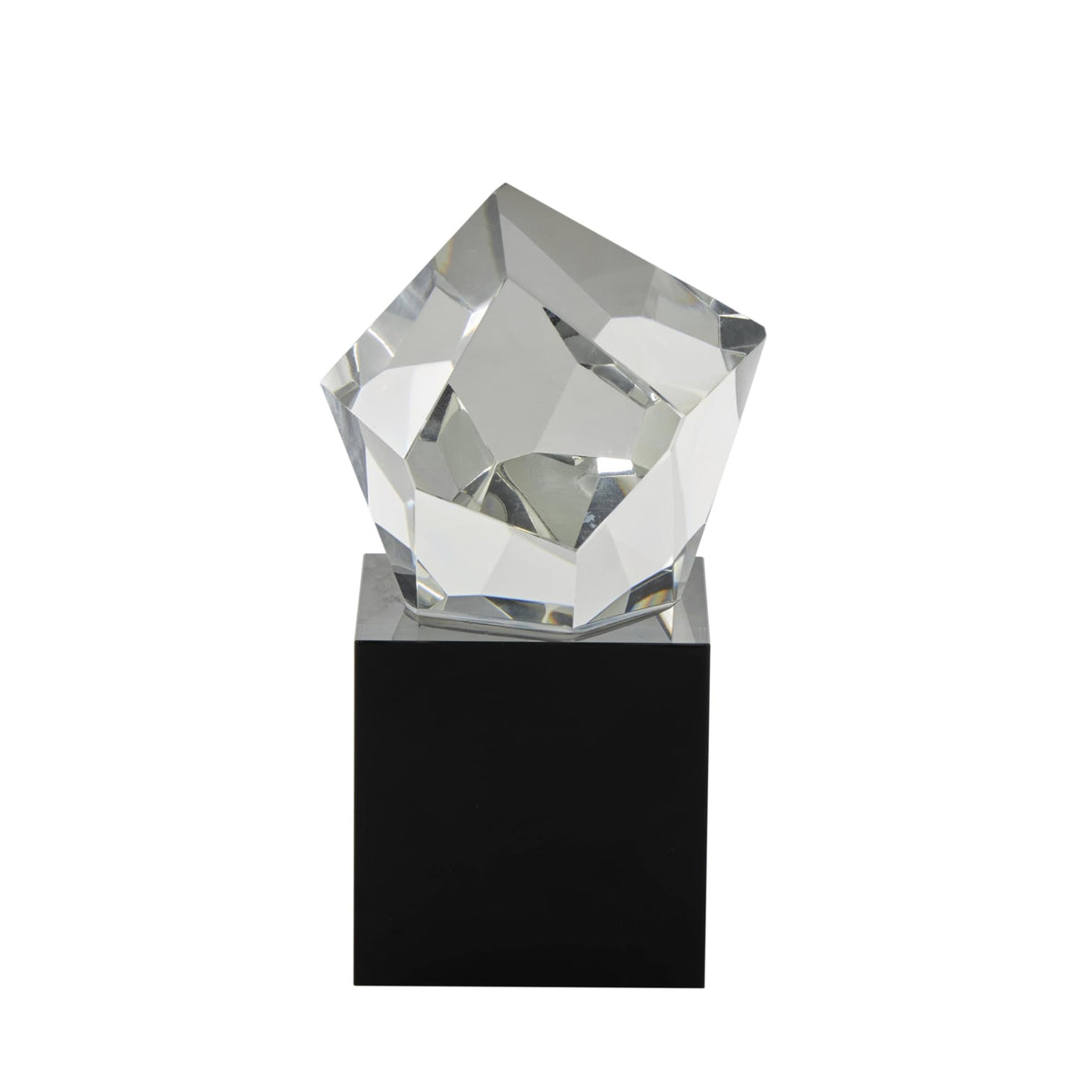 Deco 79 Glass Abstract Decorative Sculpture Cut Stone Inspired Home Decor Statue with Black Base, Accent Figurine 4" x 4" x 7", Clear