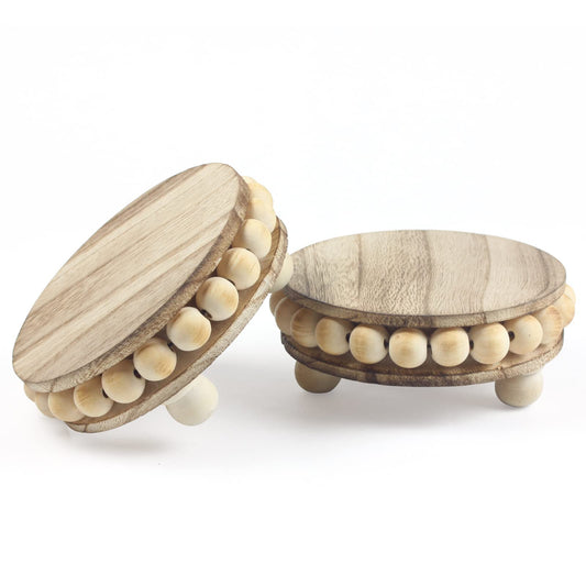 yunmanqiji Round Wood Pedestal Stands for Decor, 2-Pack