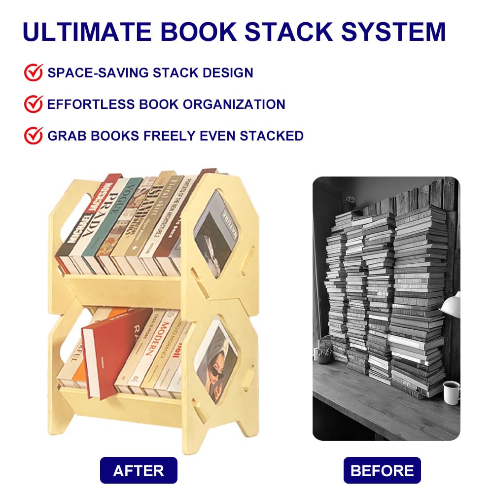 Stoneandegg Desktop Bookshelf, Stackable Book Organizer with Handle, Storage Rack for CD/Magazine/File Folder, Portable Small Bookshelf for Study, Living Room, Kid's Room, No Nails, Medium Size