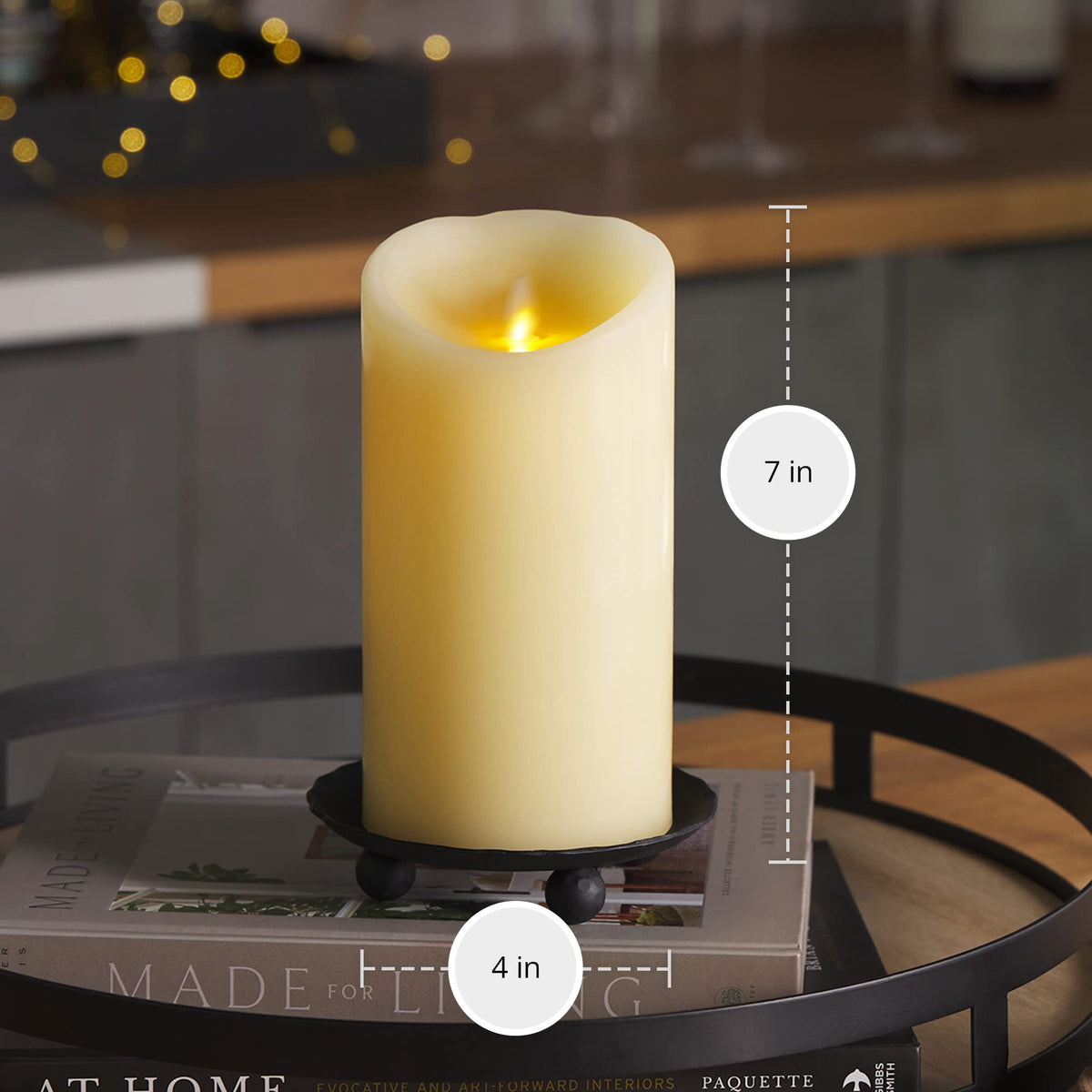 Luminara Scalloped Edge Flameless LED Candle - Ivory 4" x 7" - Real Wax Pillar Battery Operated Moving Flame w/Timer Unscented 1000Hr Runtime