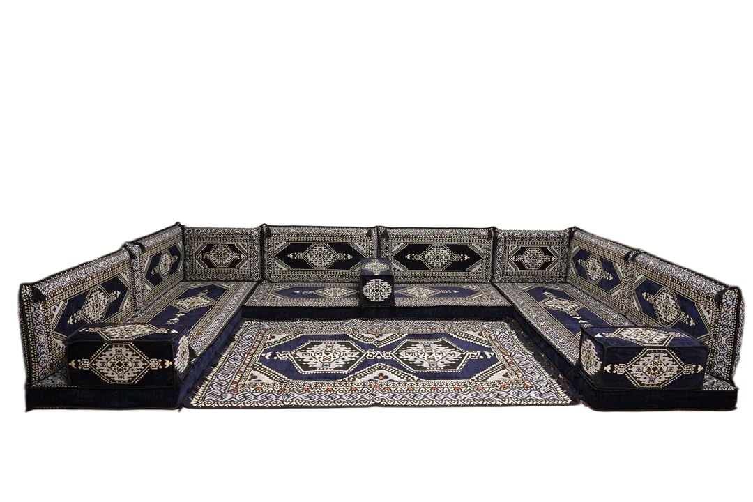 arabicsofa U Shaped Arabic Floor Seating – Handmade Majlis Set– Bohemian Style Sofa