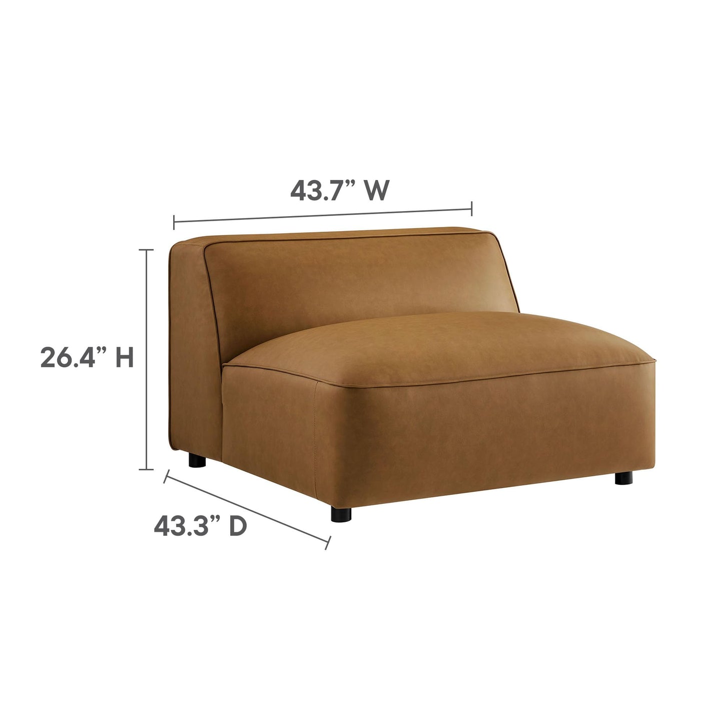 Modway Auren Vegan Leather 3 Piece Modular Sofa in Camel - Faux Leather 3 Seater Couch - Comfy Mid Century Modern PU Leather Sofa for Living Room, Apartment, Loft