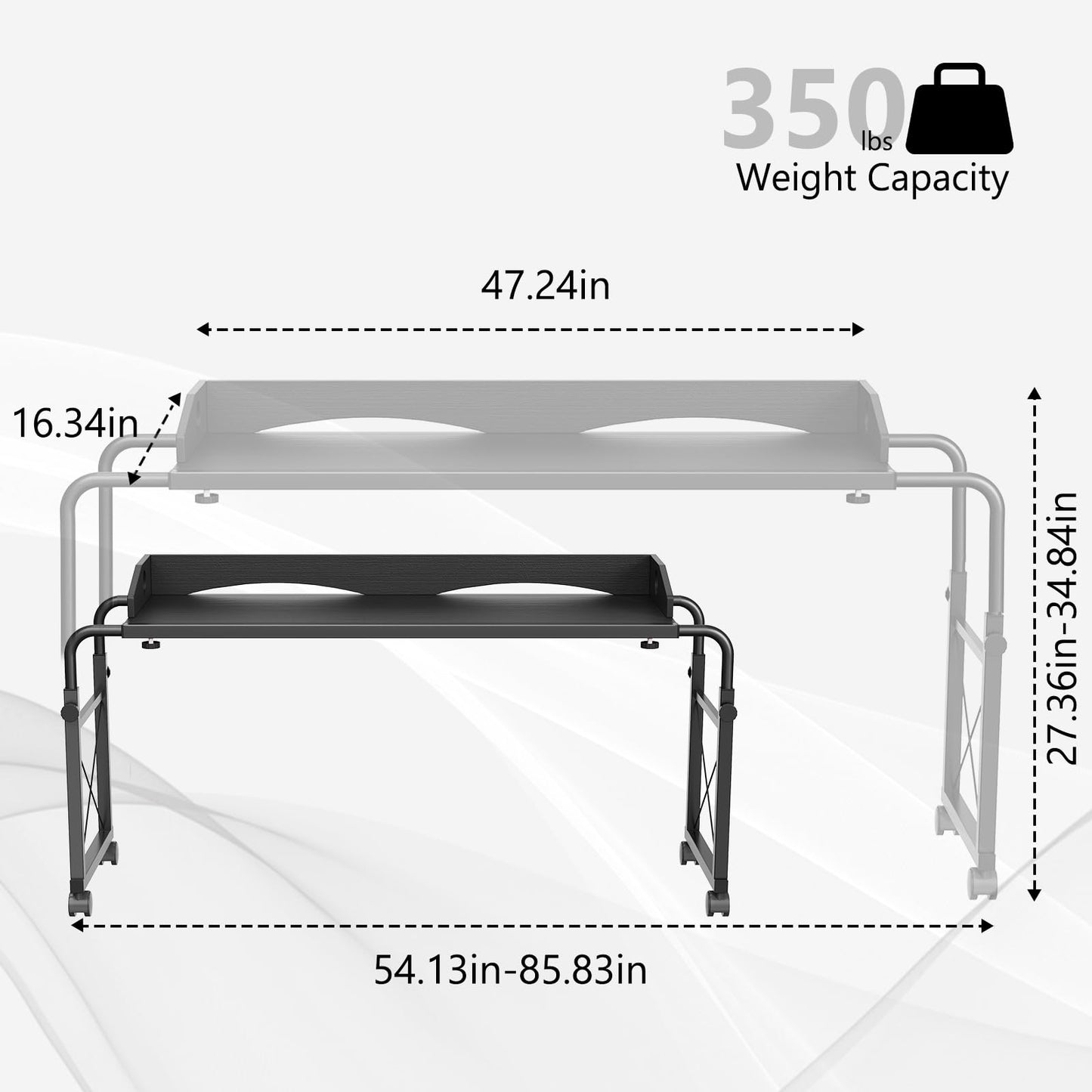 BYMECOST Laptop Desk for Bed, Adjustable Height & Length Laptop Bed Table,Overbed Table with Wheels for Queen Size Beds,Rolling Standing Desk,Over Bed Desk for Working Reading Eating