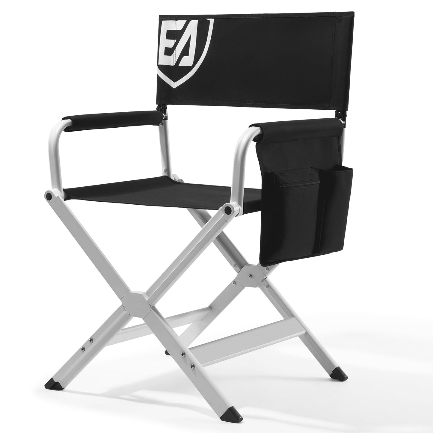 EVER ADVANCED Aluminum Directors Chair, Folding Studio Movie Chairs Camping Event Vendor Chair, 19" Seat Height Black Fabric/White Frame, Support 350lbs