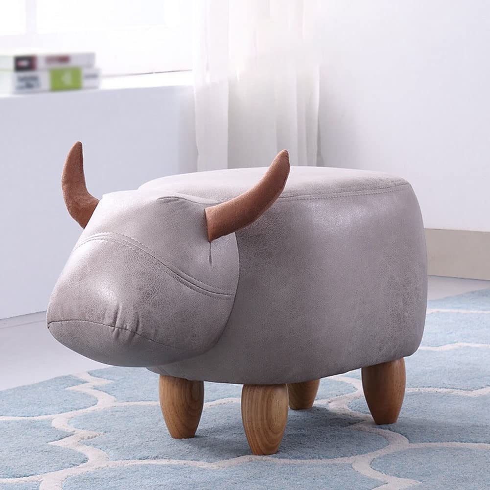 WAYUTO Animal Footstool Storage Upholstered Ottoman Bench Grey Sheep for Living Room Dorm Foot Rest Step Stool Padded Seat Chair Wood Foot Heavy Duty Decorative