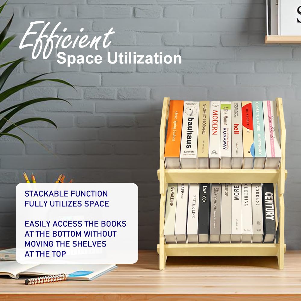 Stoneandegg Desktop Bookshelf, Stackable Book Organizer with Handle, Storage Rack for CD/Magazine/File Folder, Portable Small Bookshelf for Study, Living Room, Kid's Room, No Nails, Medium Size