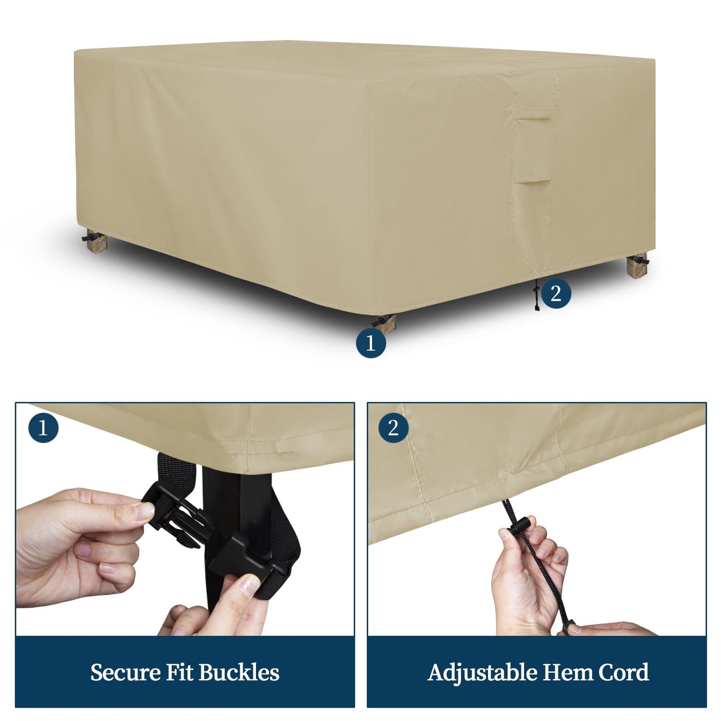 Easy-Going Rectangle Patio Furniture Cover Waterproof Outdoor Dining Table and Chair Cover Anti-UV Outside Sectional Sofa Set Covers (110"L x 84"W x 28"H, Camel)