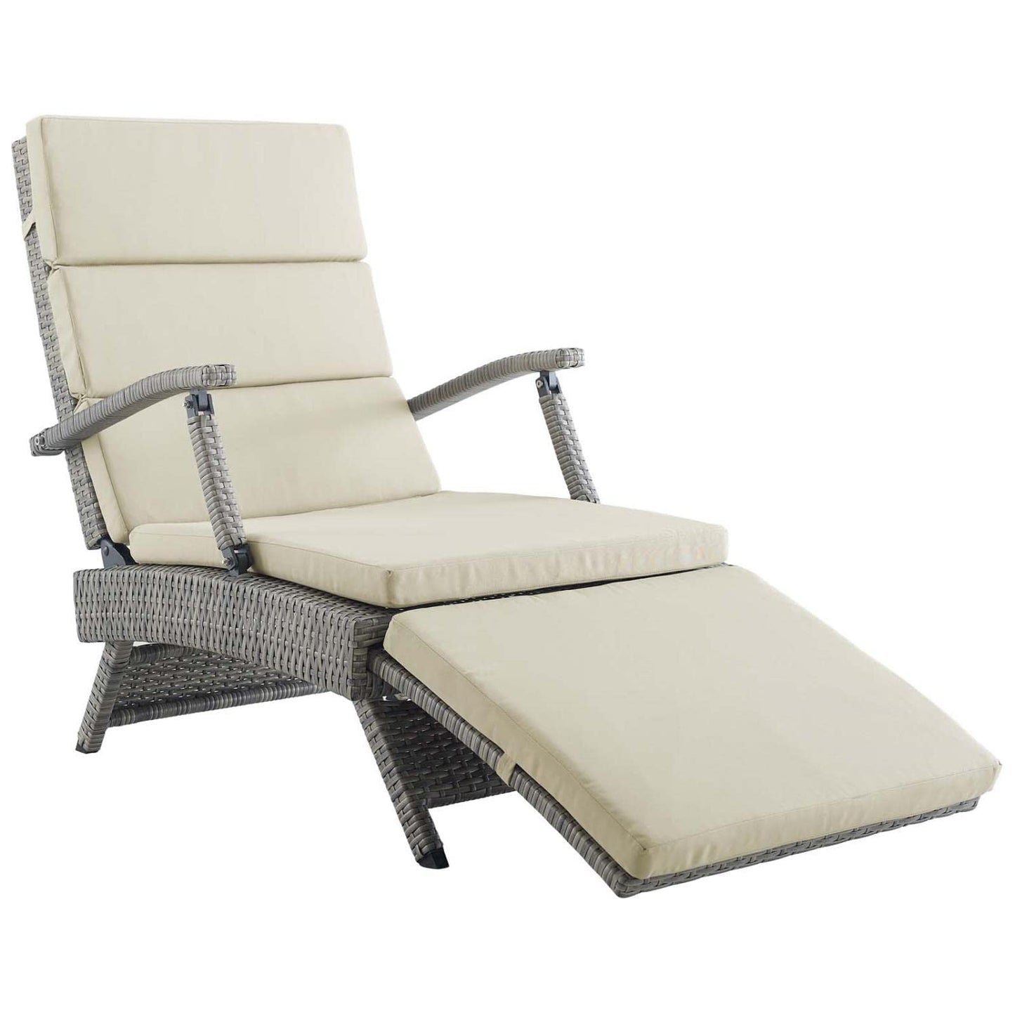 Modway Envisage Outdoor Patio Wicker Rattan Chaise Lounge in Light Gray Beige