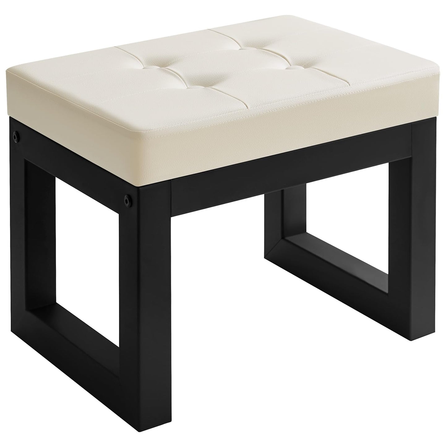 IBUYKE 16 Inch Small Foot Stool Ottoman, Rectangle PU Faux Leather Foot Rest with Padded Seat and Metal Legs, Modern Ottoman Foot Rest for Living Room Bedroom Entryway Couch,White WBD026W