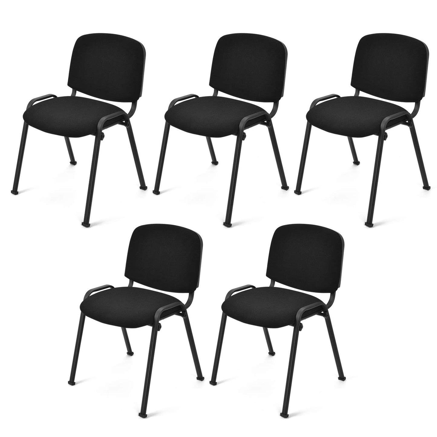LUARANE 5Pcs Modern Conference Chair Reception Stackable Chair with Ergonomic Lumbar Support & Comfort Seat Back Sponge Cushion, for Guest Office Waiting Room, Sturdy Steel Frame, Black