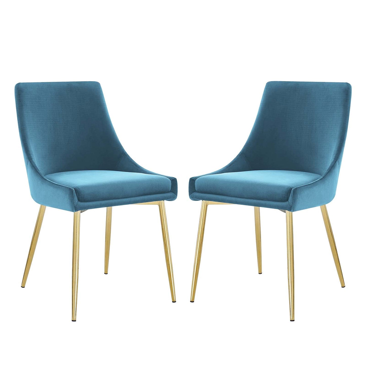 Viscount Performance Velvet Dining Chairs - Set of 2 in Gold Blue