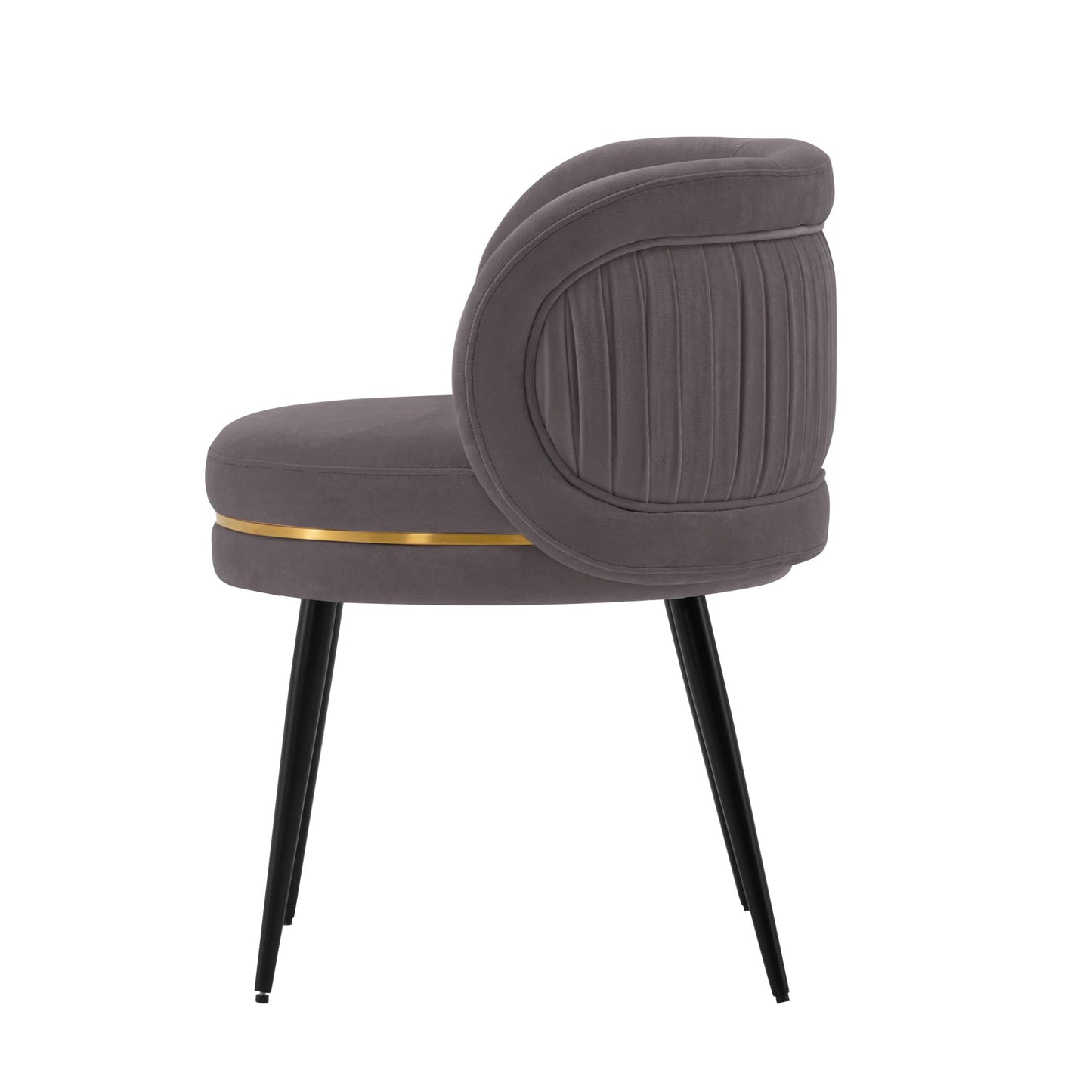 Manhattan Comfort Kaya Modern Velvet Dining Chair with Pleated Round Back, High Density Foam Padding & Premium Wood & Metal Frame, Accent Kitchen Furniture, Grey