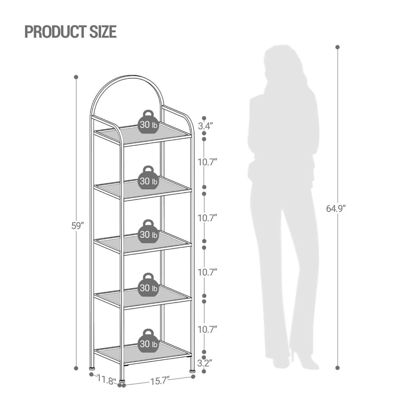 Hzuaneri Bookcase Bookshelf, Tempered Glass Bookshelves, Slim Shelving Unit for Bedroom, Bathroom, Home Office, Steel Frame, 5 Tier White BC05099W