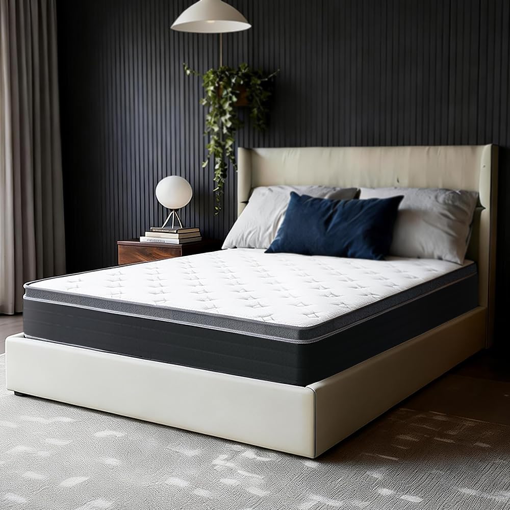 EDOW Queen Size Mattress, 60x80 Inch Queen Bed Mattress with 10 Inch Height, Independent Pocketed Coils Mattresses, Soft Comfort Hotel Quality, Queen Mattress in a Box