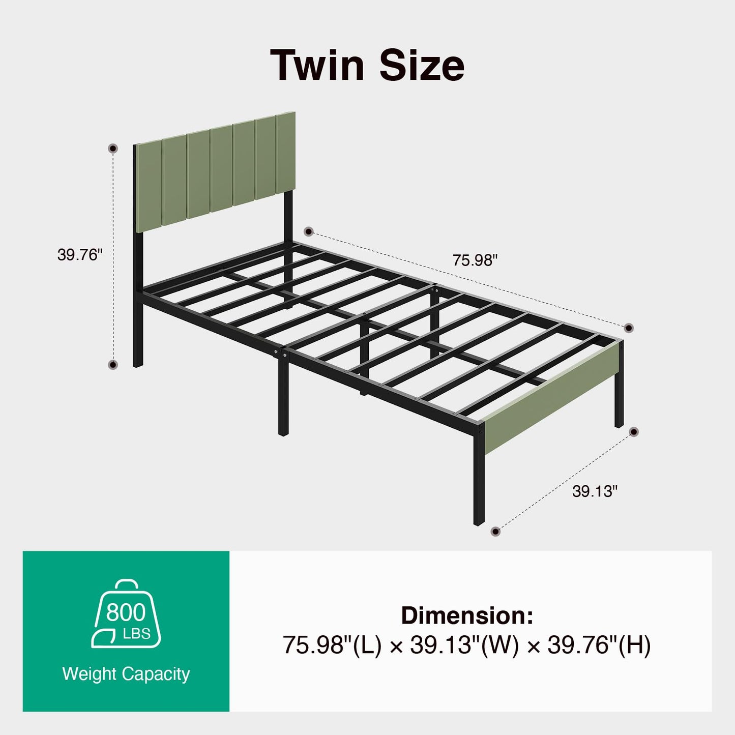 Novilla Twin Bed Frames with Wooden Slatted Headboard, Heavy Duty Scandinavian Metal Platform Frame, 800 LBS Capacity, No Box Spring Needed, Noise-Free & Under-Bed Storage, Easy Assembly
