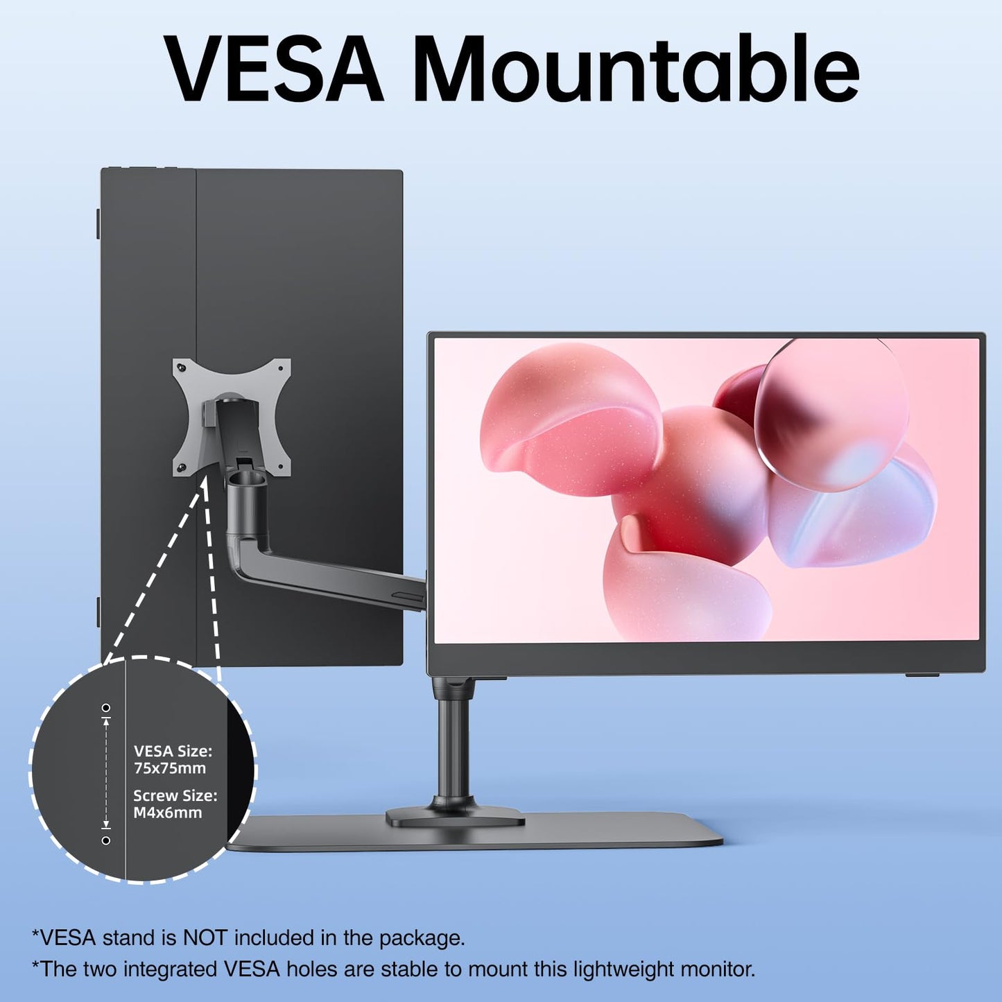 VisionOwl Portable Monitor 15.6 Inch 1080P FHD 85% sRGB Second Screen, USB-C HDMI HDR FreeSync Travel Monitor for Laptop MacBook PC PS5 Xbox, VESA Mountable, with Speakers, Cover Stand, Black