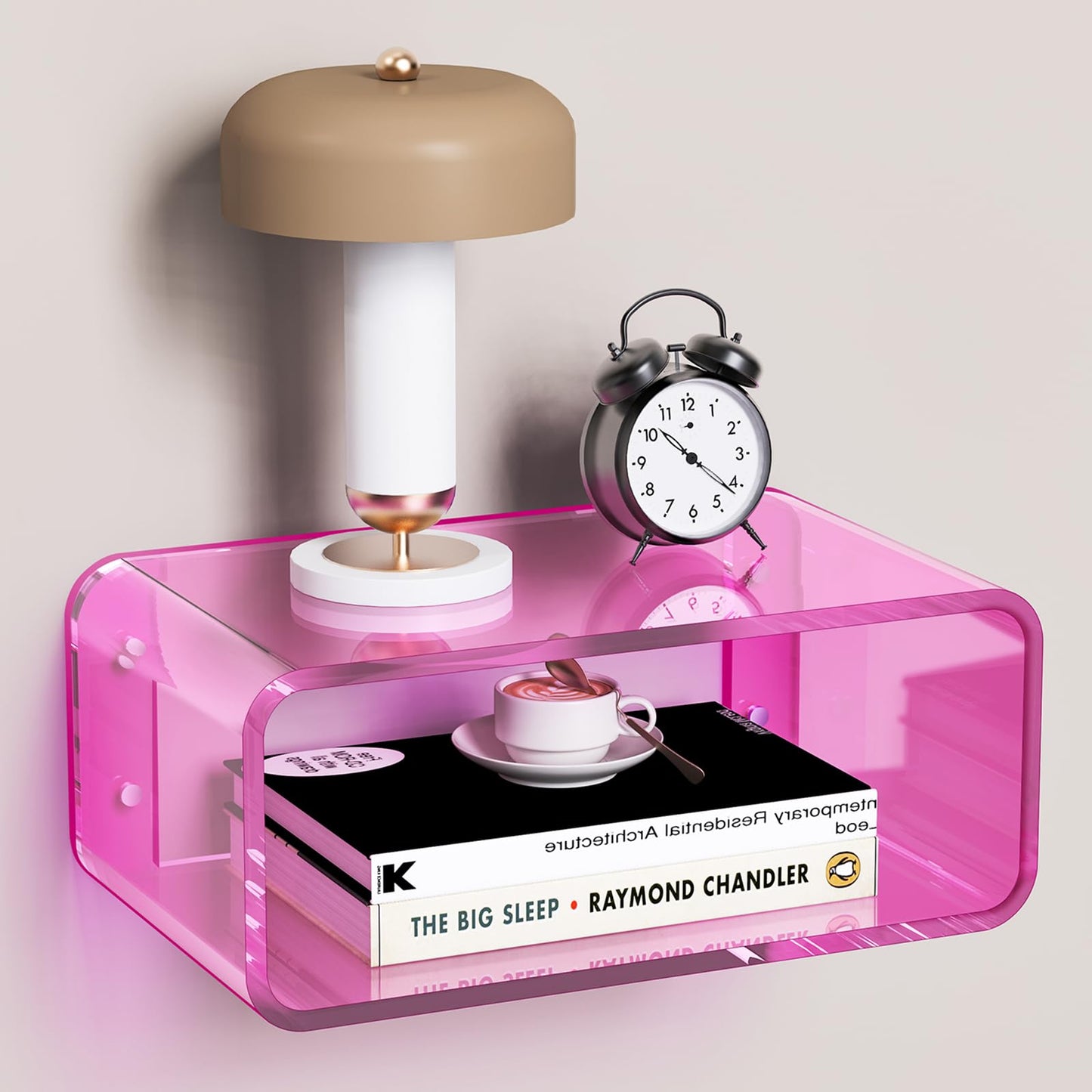 Acrylic Floating Nightstand, Bedside Table, Nightstand Shelf Wall Mounted Bedside Shelf (Pink, Small)