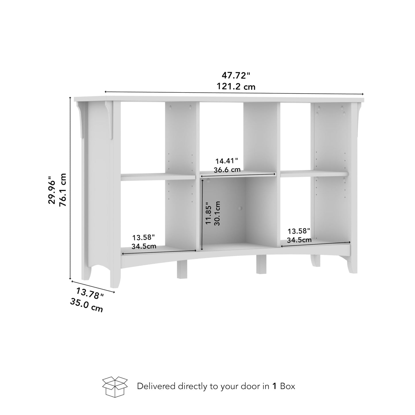 Bush Home Salinas 6 Cube Organizer in Antique White, Office Storage Solution, Home Organizer with Open Shelving, Compact Unit for Books and Supplies