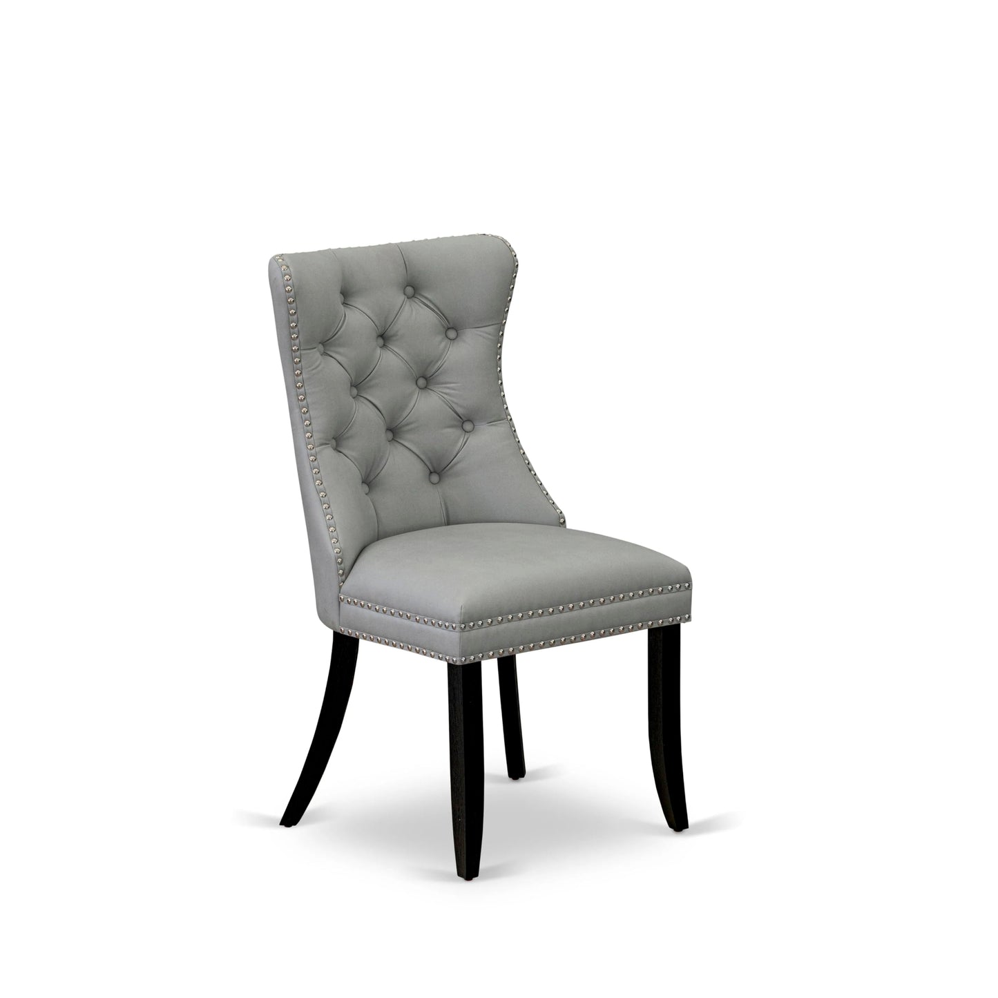 East West Furniture DAP6F27 Dallas Parson Dining Room Chairs - Button Tufted Nailhead Light Gray Polyester Fabric Padded Chairs, Set of 2, Wirebrushed Black