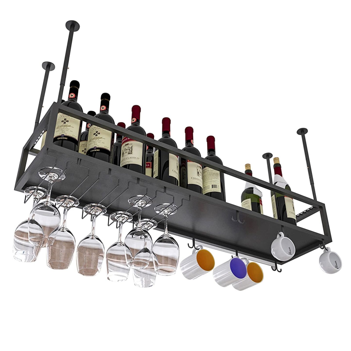 WXPWAMZ Vintage Industrial Metal Hanging Wine Glass Rack Under Cabinet Shelf for Restaurant Cafe Kitchen nization and Storage 60x30x21cm