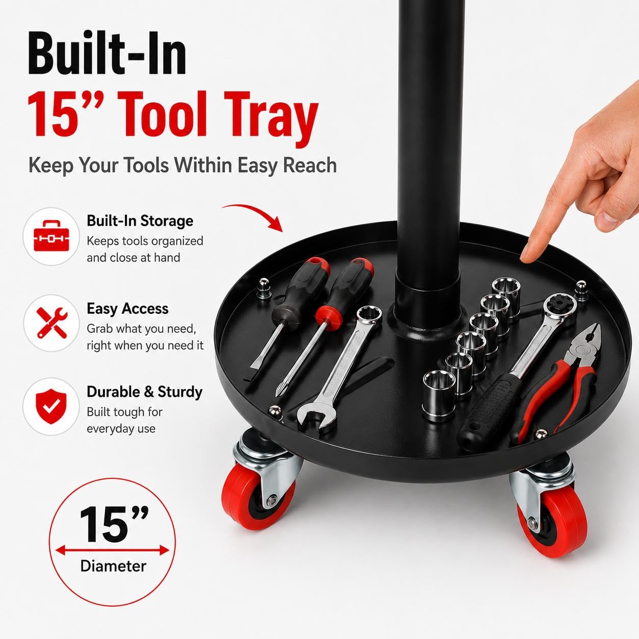 PowerSmart 360° Rolling Mechanic Stool with Tool Tray, Adjustable 18-23 Inches, 330 lbs Capacity, Comfortable & Durable for Garage/Shop Use