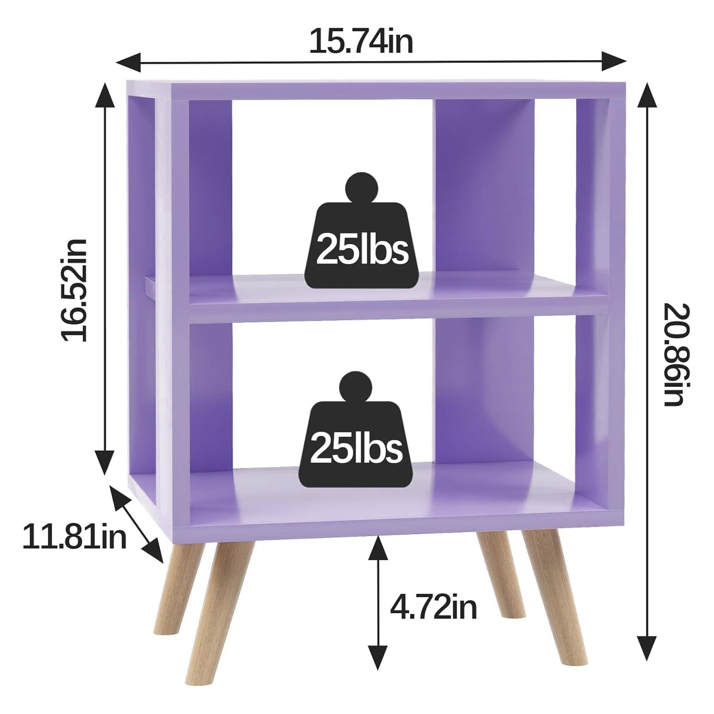 Aenuert Night Stand, Purple Nightstand, Modern End Table with Open Storage, 2-Tier Wooden Bedside Table for Small Space, Living Room, Bedroom
