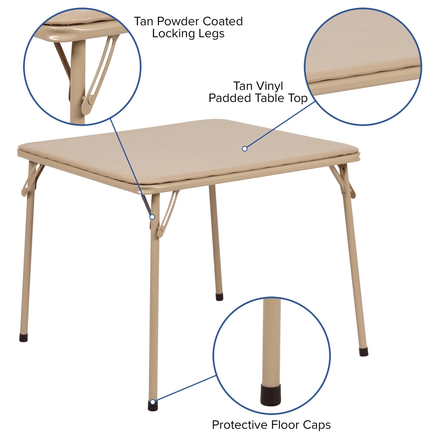 Flash Furniture Mindy Kids 3-Piece Folding Square Table and Chairs Set for Daycare and Classrooms, Children's Activity Table and Chairs Set, Tan
