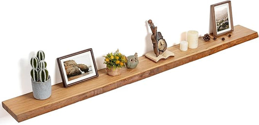 Floating Shelves for Wall Decor, Rustic Solid Elm Wood Live Edge Floating
