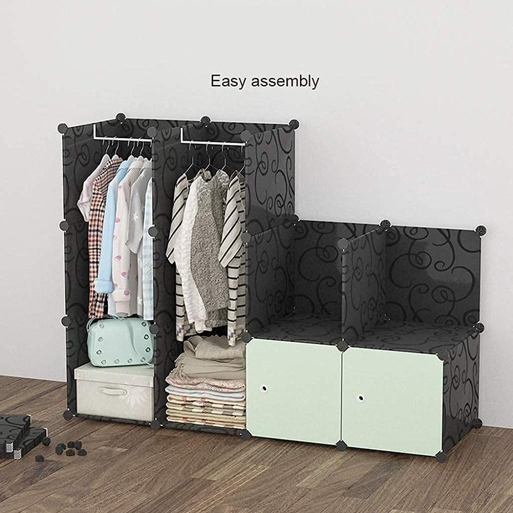 TYUHDUYUR Fabric Wardrobe Folding Storage Cube Organizer Plastic DIY Modular Storage Cabinet Portable Bookcase Clothes Rack