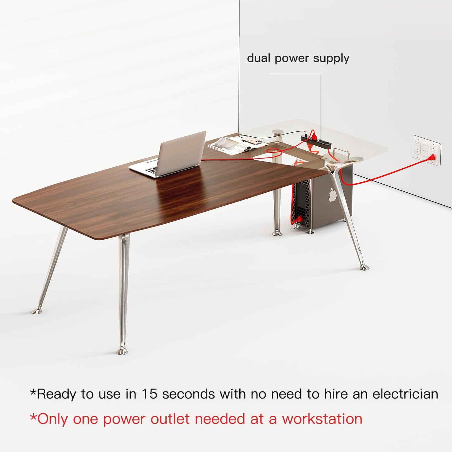 60-Inch Executive Desk, Modern Desk for Home Office, Wooden Study Writing Work Table with Power Outlets and USB-C Port, Large Legroom, Sturdy Metal Frame, Mid-Century Modern Simple, Walnut Brown