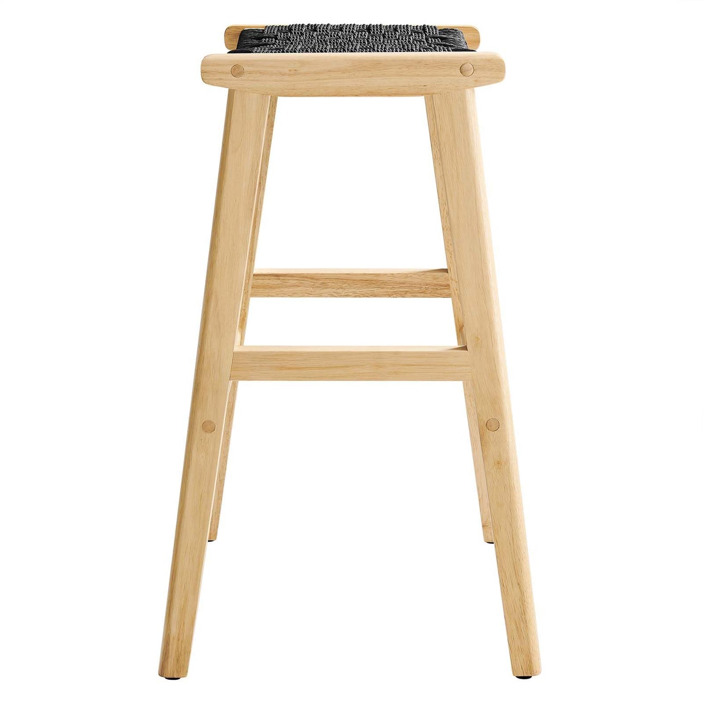 Modway Saoirse Woven Rope Wood Bar Stool - Set of 2 in Natural Black