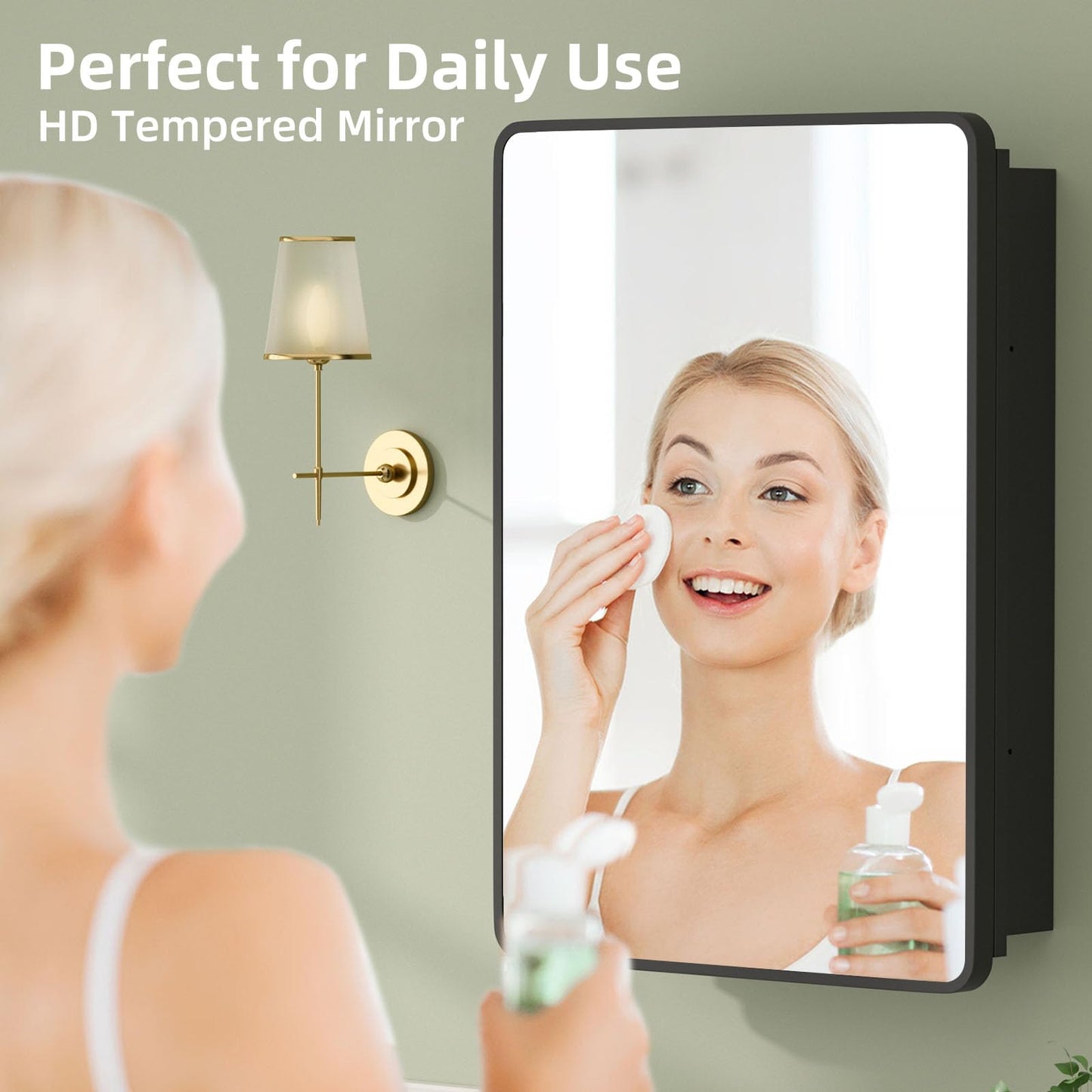 YTSMIR 20×28 Black Medicine Cabinet with Mirror, Bathroom Medicine Cabinet with Mirror for Vanity Wall Mounted & Recessed with Cosmetics Storage Rack, 2 Stable and Removable Shelves, Easy Installation