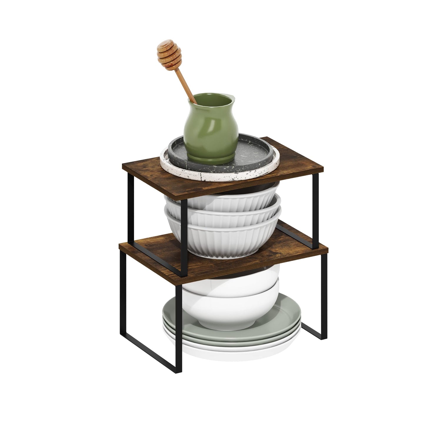 Furinno RAVEL Kitchen Countertop Organizer Set of 2, Nesting Counter Shelves, Kitchen Storage, Expandable, Stackable, Spice Rack, for Kitchen, Pantry, Coffee Bar, Amber Pine
