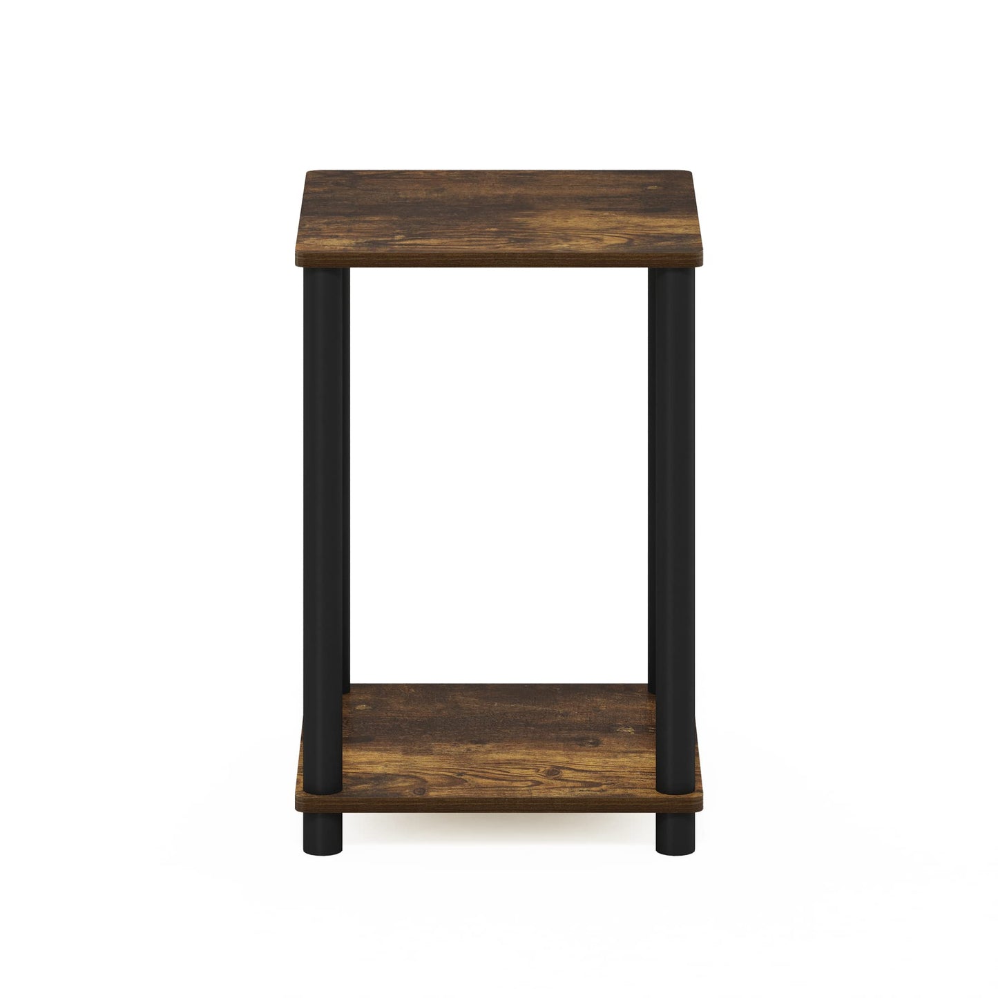 Furinno TURN-N-TUBE Side Table, 2-Tier Modern Square End Table with Open Shelf, Toolless Night Stand, Bedside Table, for Living Room, Bedroom, Amber Pine
