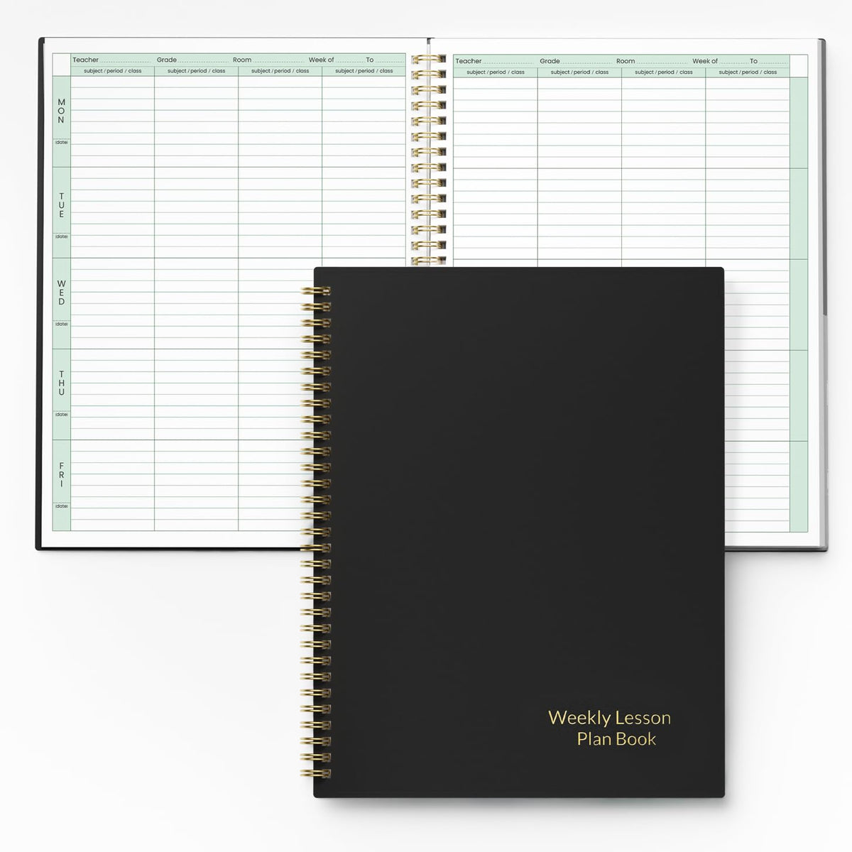 SUNEE 8 Period Teacher Lesson Plan Book - Days Vertically, Undated Teacher Planner 2026-2027 Academic Year, 8.5 x 11 Inch, 104 Pages/52 Sheets (40 Weeks), Waterproof Plastic Cover, Back Pocket, Black
