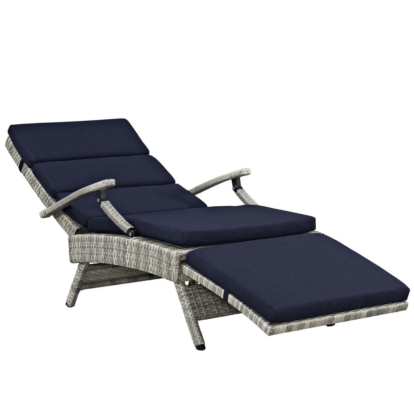 Modway Envisage Outdoor Patio Wicker Rattan Chaise Lounge in Light Gray Navy