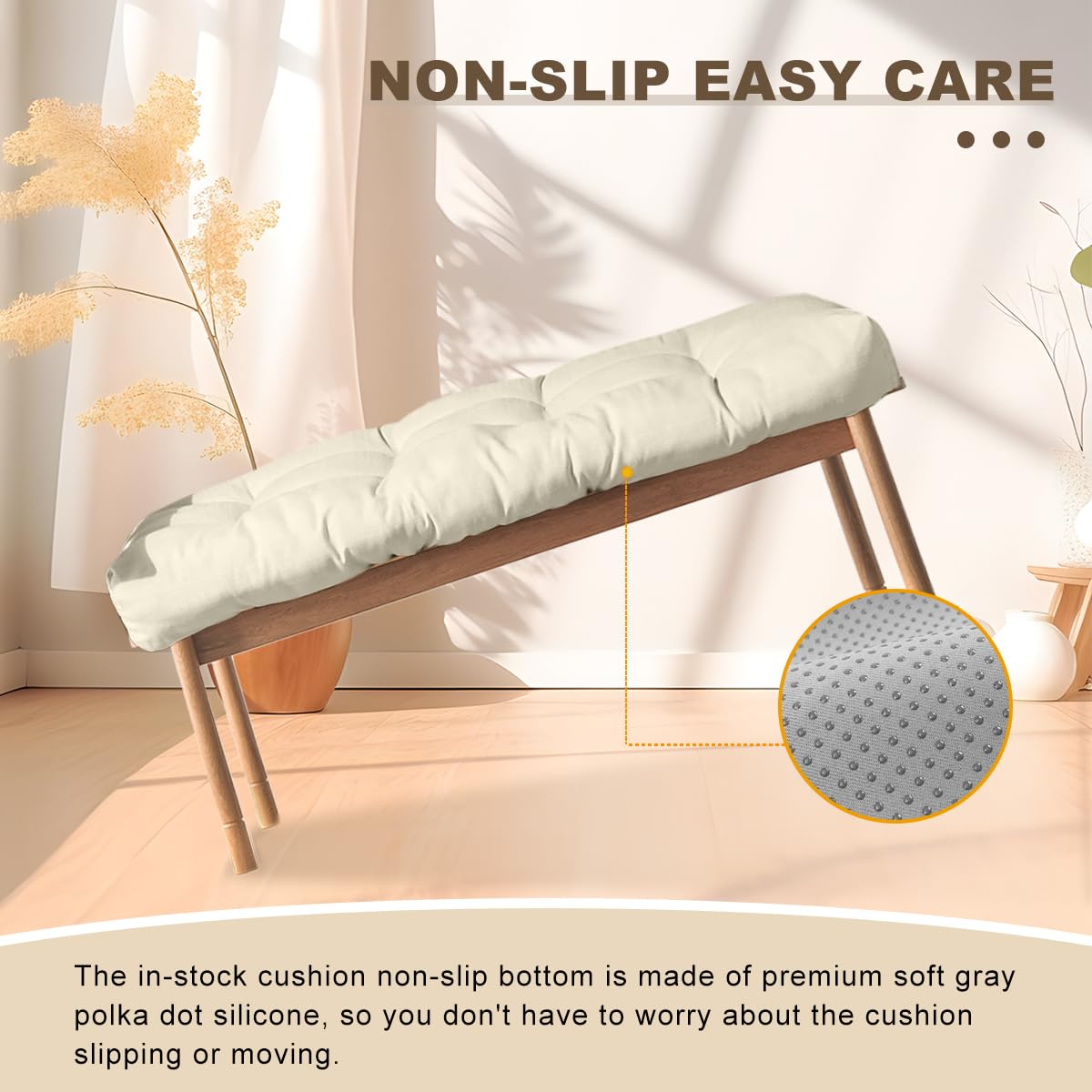 ThinMay Bench Cushion 47 inches,Indoor/Outdoor Non-Slip Tufted Cushions, Premium Waterproof Linen, Soft Piano Sofa Cushions, High-Density Memory Foam(Light Beige-47x19x4in)