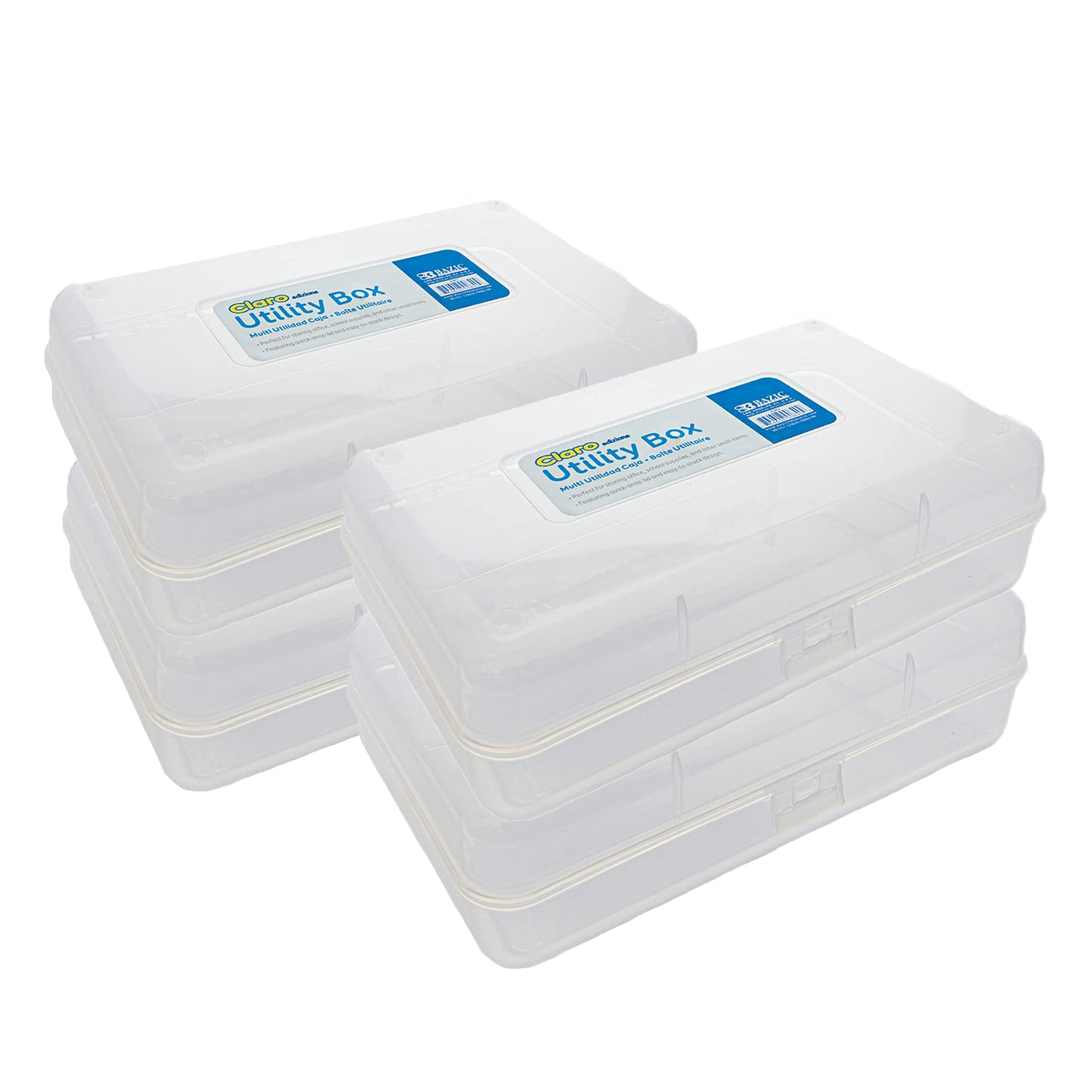 BAZIC PRODUCTS Clear Multipurpose Utility Box, for Desk Office School, 4 Pack