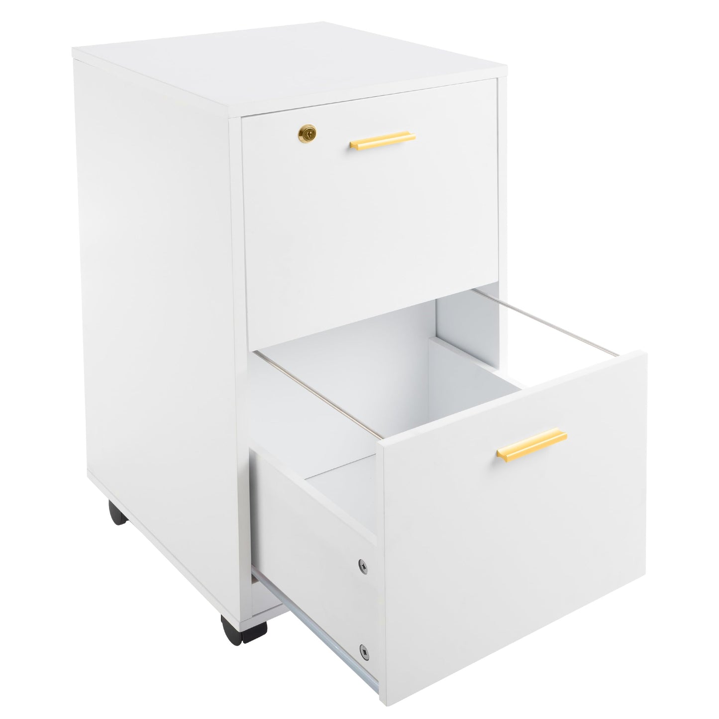 Lavish Home 2 Drawer File Cabinet - Filing Cabinet with Lock - Rolling File Cabinet for Under Desk Storage - Wood Filing Cabinet for Home or Office Organization (White)