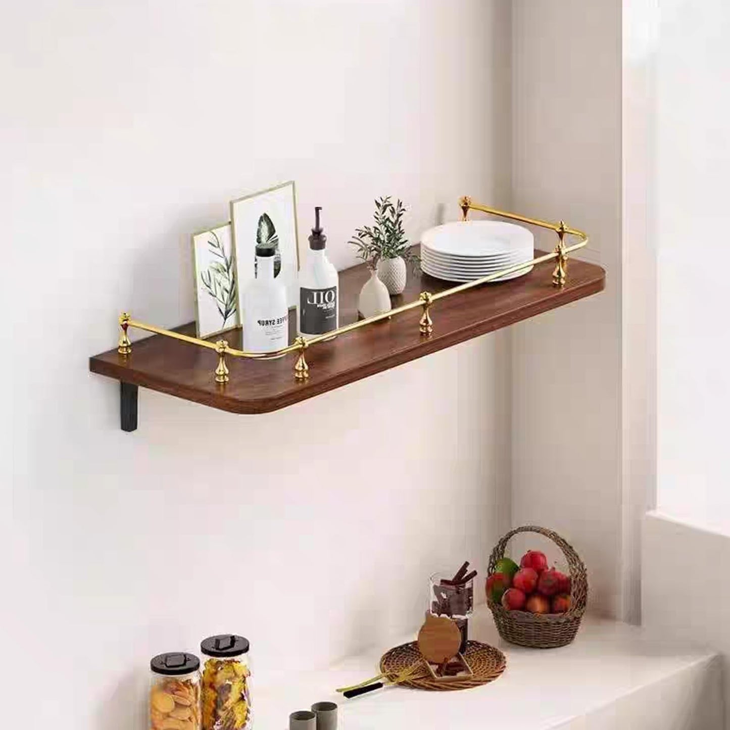 Wouputy 3 Pcs Gallery Rails for Shelves, 11.8 Inch Length Decorative Railing Rods, 1/5" Diameter Gold Tone Metal Spindles for Cabinets and Bookshelves