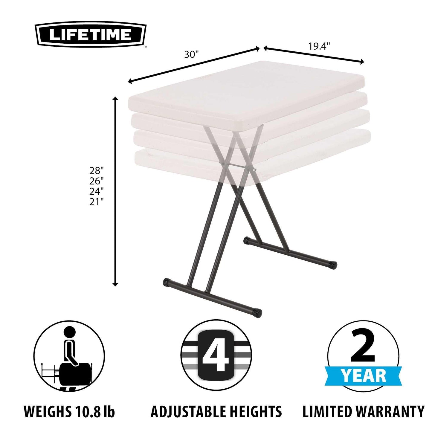 Lifetime 80387 4-Foot Commercial Folding Table and 30 Inch Adjustable Folding Laptop TV Tray, Almond