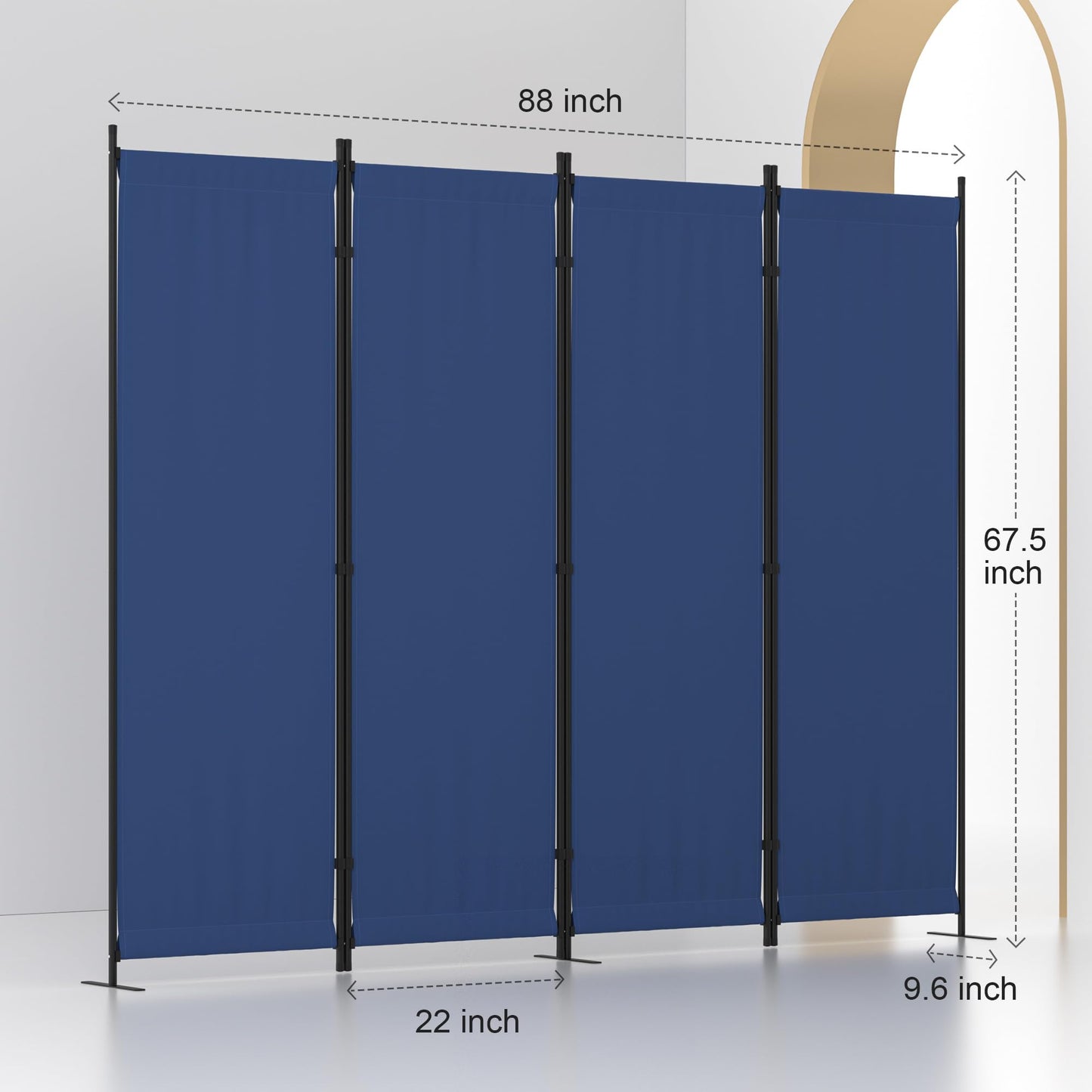 Room Divider, 4 Panel Folding Privacy Screen, 88” Portable Separating with 3 Metal Feet, Partition Room Dividers, Lightweight Freestanding Wall Divider Screen for Office Bedroom Hospital(Blue)