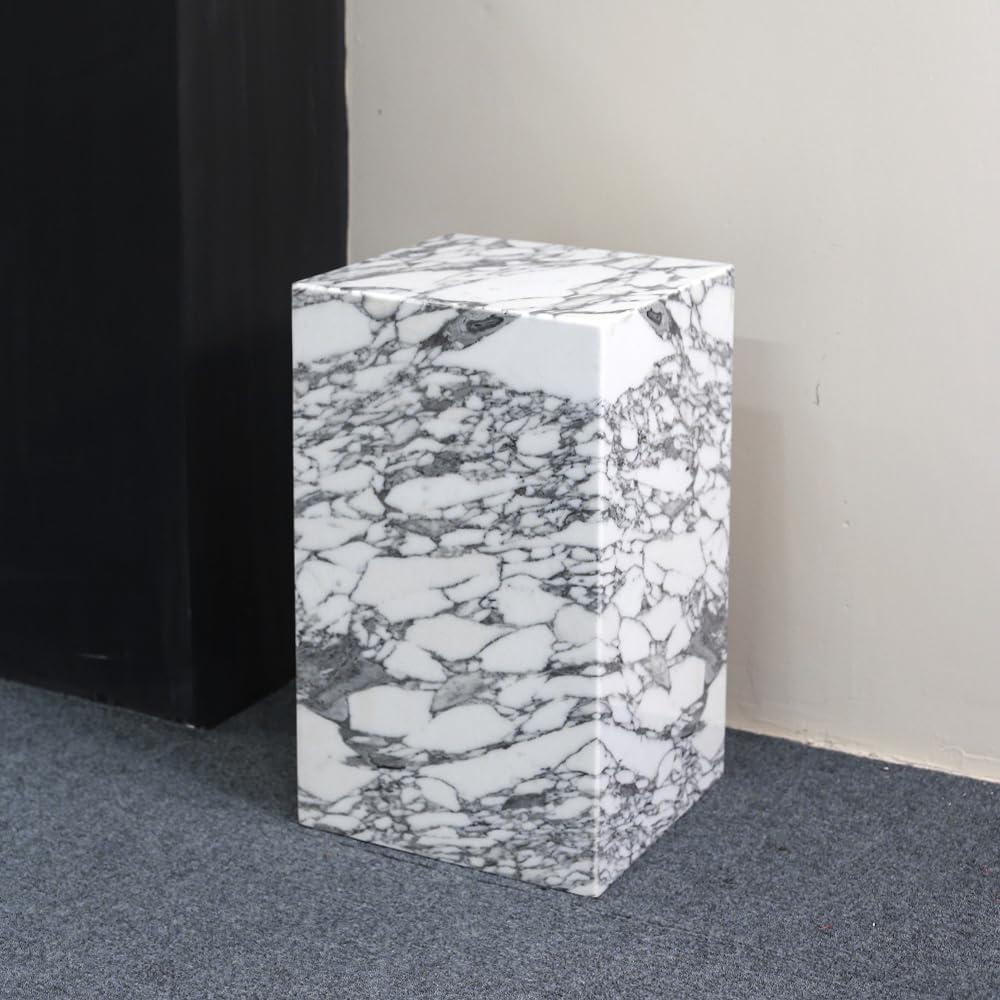 Luxury Marble Side Table,Square End Table for Modern Sofa and Bed, Living Room, Sofa, Bedroom（Arabescato）