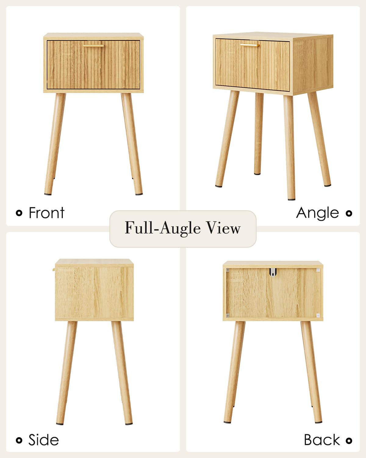 ASACESCU Night Stand, Oak Nightstand with Fluted Door, Small Modern Mid-Century Bedside Table for Bedroom, End Table for Living Room